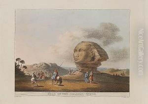 Views In Egypt: Head Of The 
Colossal Sphinx; Egyptian Girls Dancing; Sepulchres Of Arabian Saints Oil Painting by Luigi Mayer