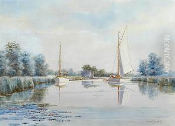 On The Norfolk Broads Oil Painting by William Edward Mayes
