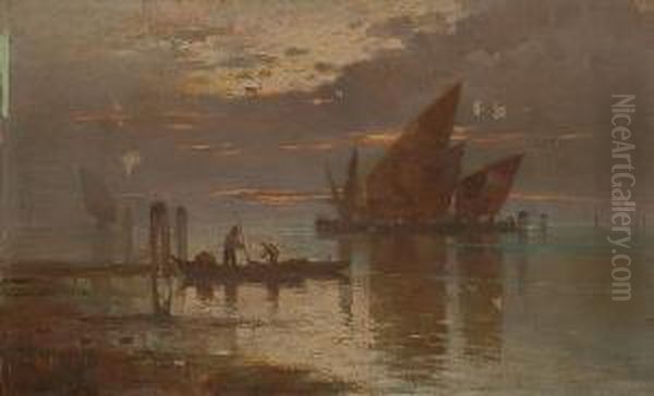 The Lagoon At Sunset. Oil Painting by Emo Mazzetti