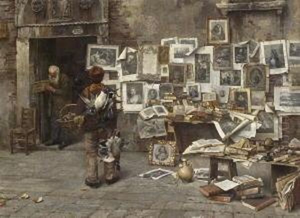 Das Antiquariat. Oil Painting by Emo Mazzetti