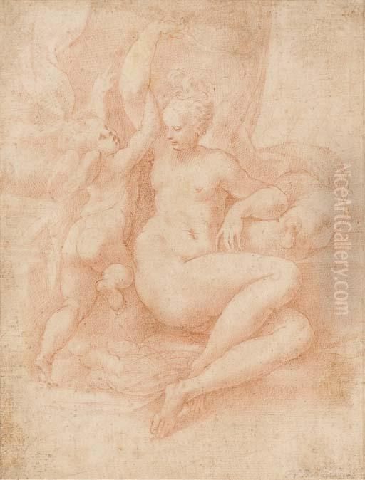 Venus Desarmant L'amour Oil Painting by Girolamo Mazzola Bedoli