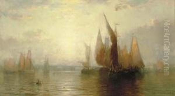 Sailboats On A River At Dawn Oil Painting by George Herbert McCord
