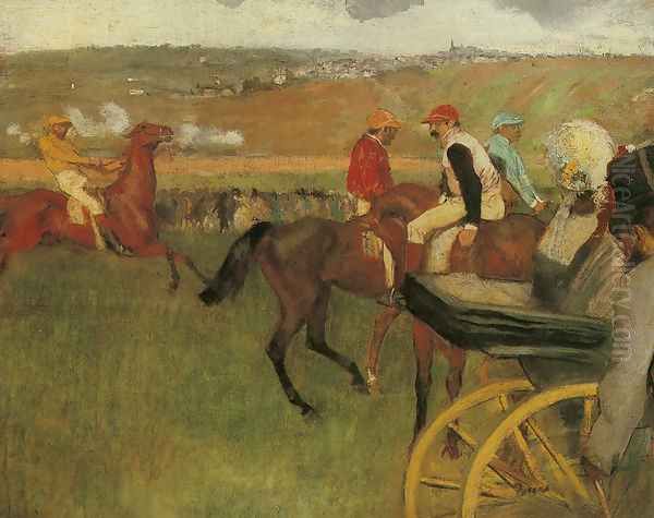 At the Races, Gentlemen Jockeys Oil Painting by Edgar Degas