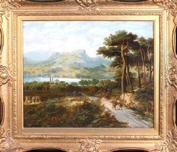 A Broad Lakeland Landscape With Harvesters Gathering Corn In Theforeground Oil Painting by Joseph Wrightson McIntyre