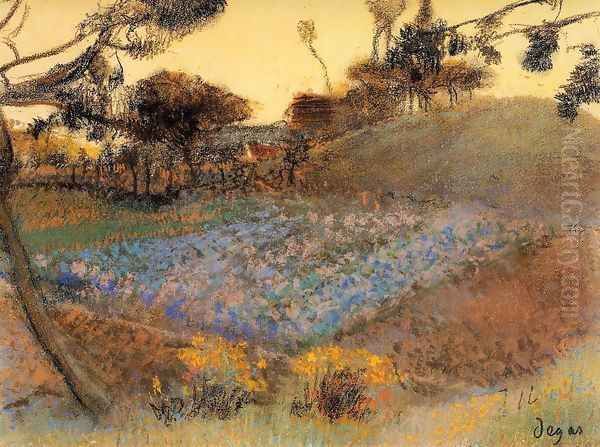 Field of Flax Oil Painting by Edgar Degas