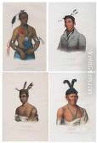 Wa-kawn-ha-ka A Winnebago 
Chief;ka-ta-wa-be-da A Chippeway Chief; Wakechai A Saukie 
Chief;hoo-wan-ne-ka A Winnebago Chief. Oil Painting by Mckenney Thomas & Hall James