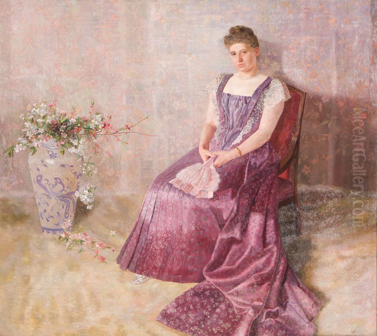 Portrait Of Frau Von Birkenreuth, 'das Lila Staatskleid' Oil Painting by Karl Mediz