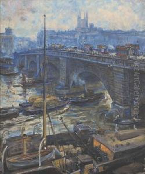London Bridge Looking South Oil Painting by Dora Meeson