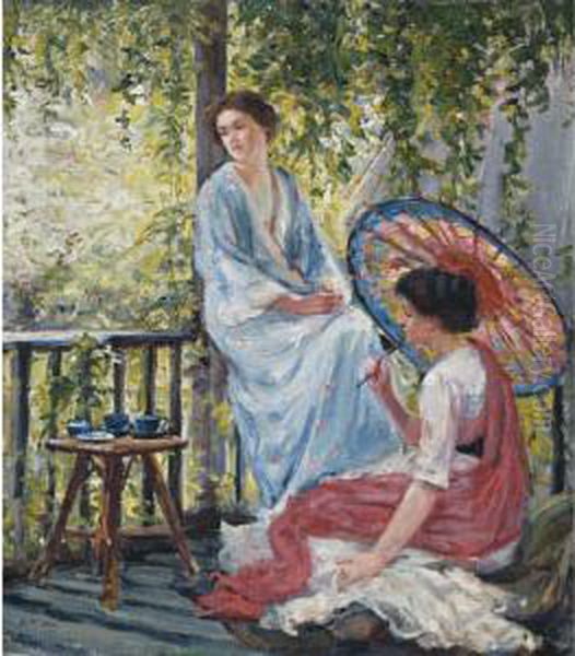 On A Chelsea Balcony Oil Painting by Dora Meeson