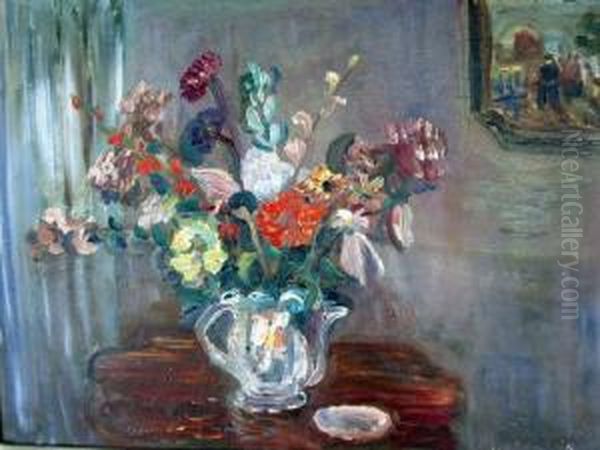 Flowers In An Interior Oil Painting by Dora Meeson