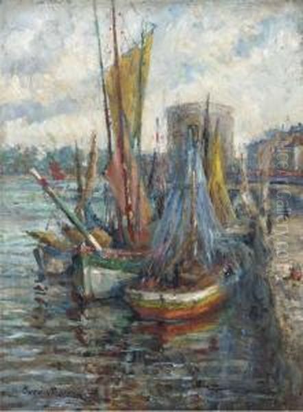 Fishing Boats At La Rochelle Oil Painting by Dora Meeson