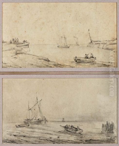 Vissersboten Voor De Haven Oil Painting by Louise Meyer