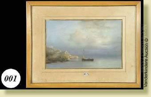 Pecheurs Pres Des Rochers, 
Gouache Et Pastel Sur Papier.signee En Bas A Droite L. Meijer Et Date 
1843. Ecole Hollandaise.dim.: 30x46 Cm Oil Painting by Louise Meyer