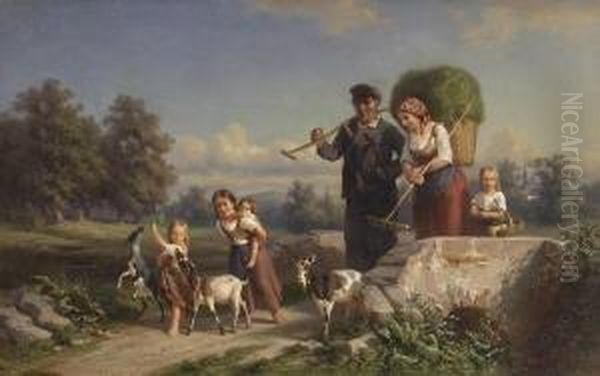 Heimkehr Einer Bauernfamilie Von
 Der Heuernte. Oil Painting by Ernst Adolf Meissner