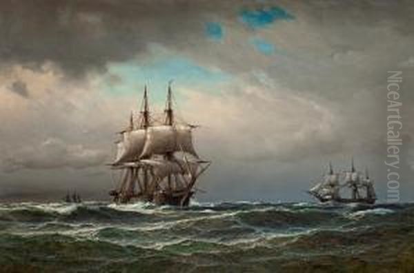 Shipsat Sea Oil Painting by Anton Melbye