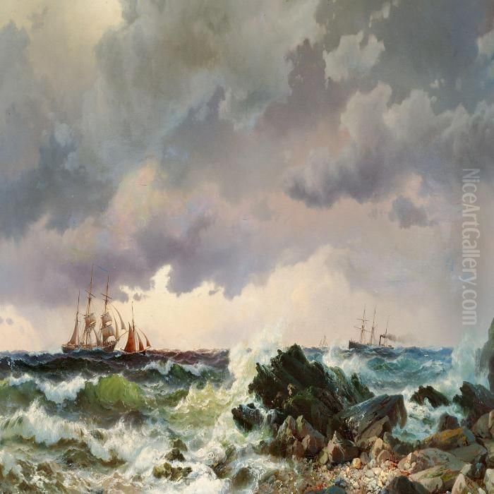 Strandpartie Fra Den Engelske Kyst I Cornwall Oil Painting by Vilhelm Melbye