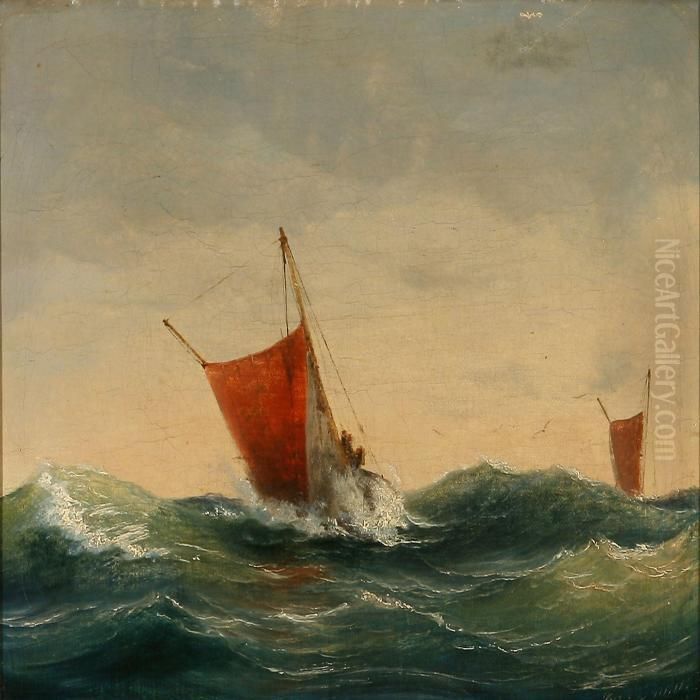 Seascape With Sailing Boats In High Waves Oil Painting by Vilhelm Melbye