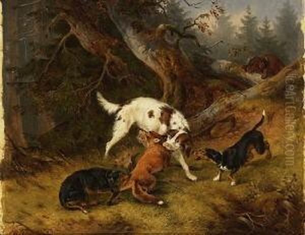 Jagdhunde Haben Eine Fuchs
 Gefangen. Oil Painting by Wilhelm Melchior