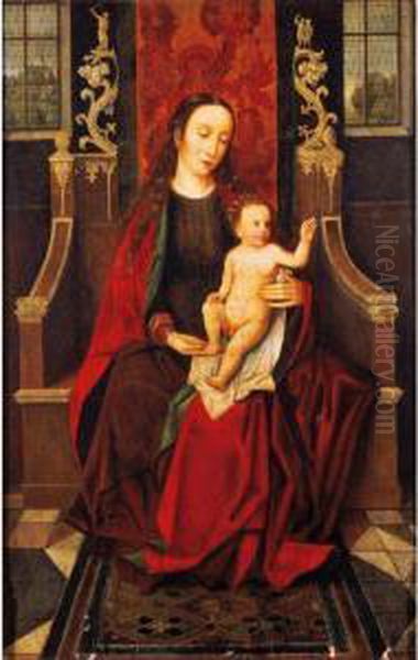 The Virgin And Child Enthroned Oil Painting by (manner of) Memling, Hans