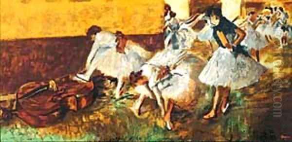 Dancers In The Green Room Oil Painting by Edgar Degas