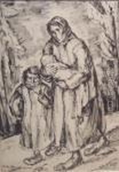 Hommage Aux Combattants Martyrs 
Du Ghetto De Varsovie Dessin D'une Suite De 23 Dessins Originaux Oil Painting by Maurice Mendjisky