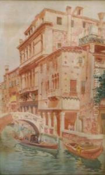 Venice Canal Scene Oil Painting by Carlo Menegazzi