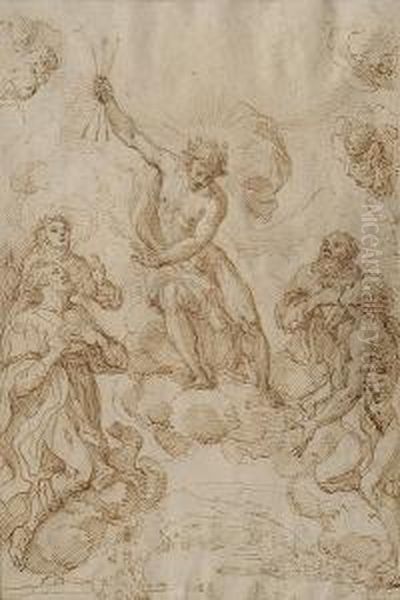 The Intercession Of St Roch, St 
Catherine Of Siena, St Sebastian And St Francis With Christ Oil Painting by Giovanni Battista Merano