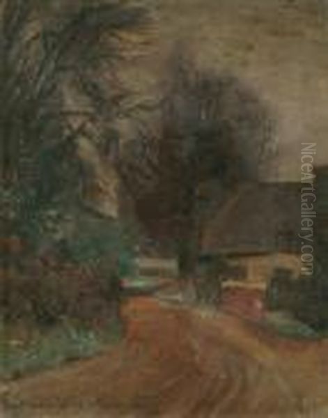 A Village,possibly Hurstbourne Tarrant Oil Painting by Anna Lea Merritt