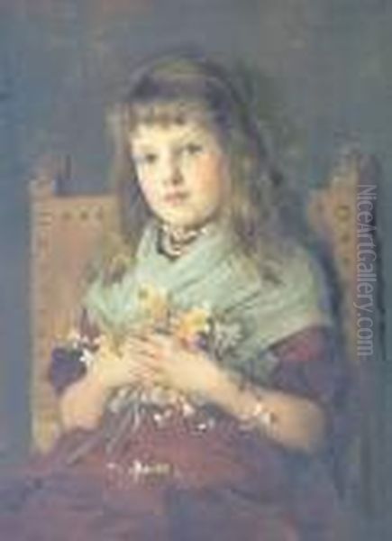 A Young Girl Clutching A Bunch Of Daffodils Oil Painting by Anna Lea Merritt