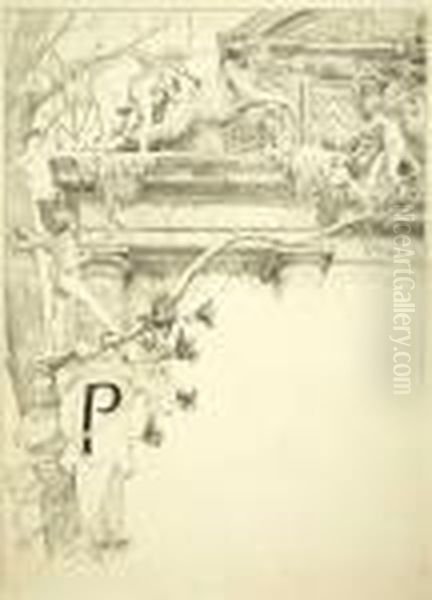 Entwurf Fur Eine Buchillustration Mit Dem Buchstaben P Oil Painting by Luc-Olivier Merson