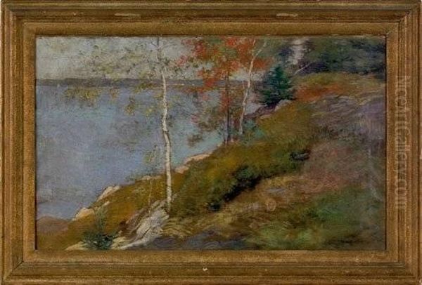 New England Landscape, Signed 
Lower Right ''w.l. Metcalf '04'', 22'' X 36''. Provenance: Ferargil 
Galleries Oil Painting by Willard Leroy Metcalf