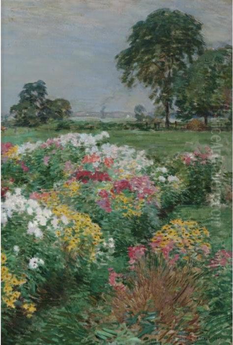 Purple White And Gold Oil Painting by Willard Leroy Metcalf