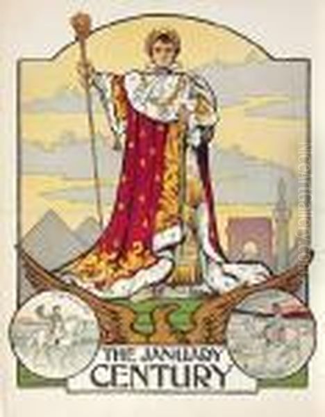 T The January Century Oil Painting by Lucien Metivet