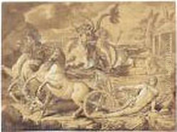 Hippolytus Dragged To His Death 
On The Sea-shore, With Neptune Looking On, Riding A Sea-bull Oil Painting by Conrad Martin Metz