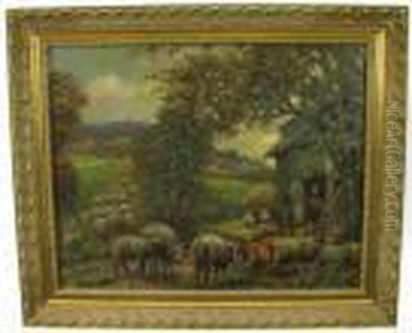 Barnyard Oil Painting by Charles Alfred Meurer