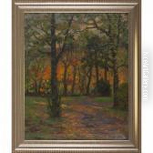 Autumn Landscape With Figures Oil Painting by Charles Alfred Meurer