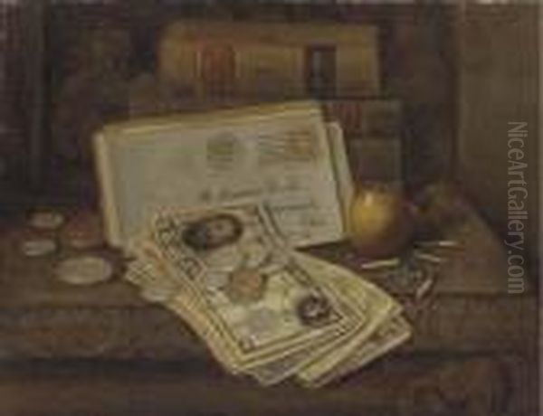 Still Life With Money Oil Painting by Charles Alfred Meurer