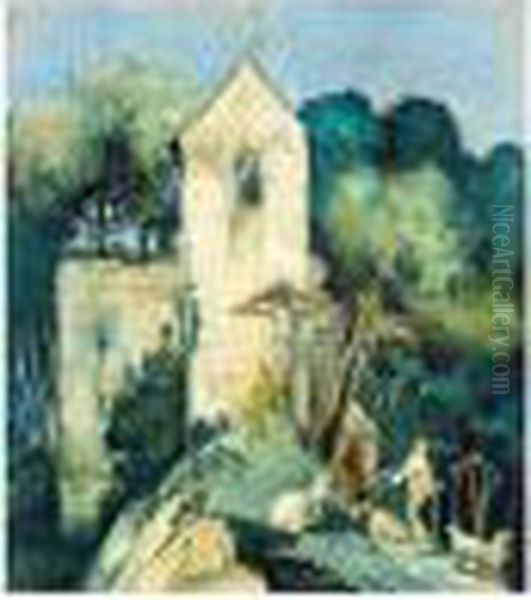 Der Aufstieg Zum Kreuz - Das 
Wallfahrtskreuz (the Ascent To The Cross: The Cross Of Pilgrimage) Oil Painting by Otto Friedrich Meyer-Amden