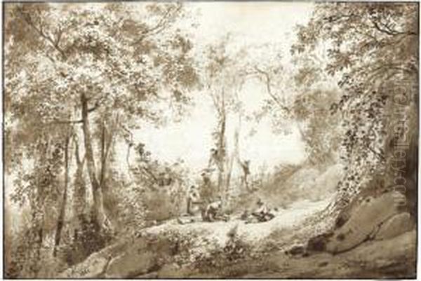 Peasants Gathering Fruit, Near Naples Oil Painting by Achille-Etna Michallon