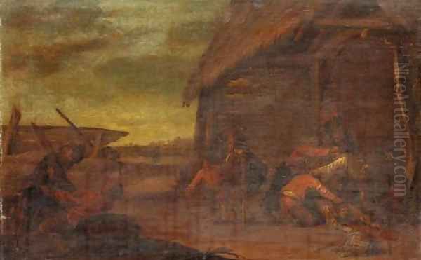 Peasants brawling outside a tavern Oil Painting by Joost Cornelisz. Droochsloot