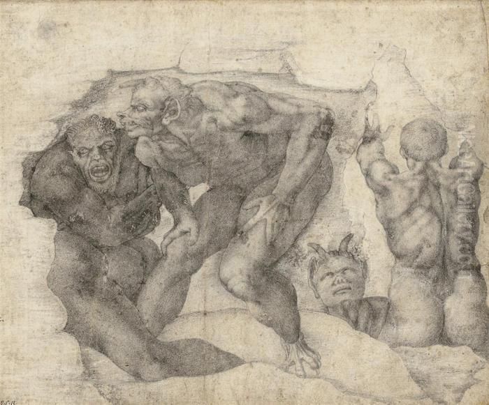 Figures From The Last Judgement, After Michelangelo Oil Painting by Michelangelo Buonarroti