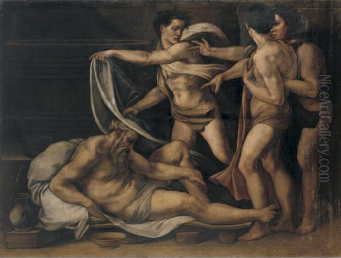 The Drunkenness Of Noah Oil Painting by Michelangelo Buonarroti