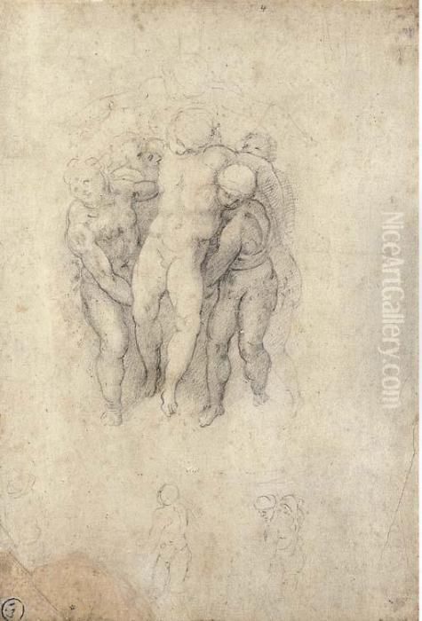 Study For An Entombment, With 
Subsidiary Studies Of The Figures(recto); Figure Studies And 
Architectural Plans, Perhaps For Sangiovanni Dei Fiorentini (verso) Oil Painting by Michelangelo Buonarroti