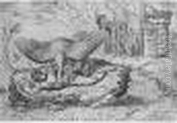 Titius Devoured By A Vulture (robert-dumesnil 33, As Copy Of Beatrizet) Oil Painting by Michelangelo Buonarroti