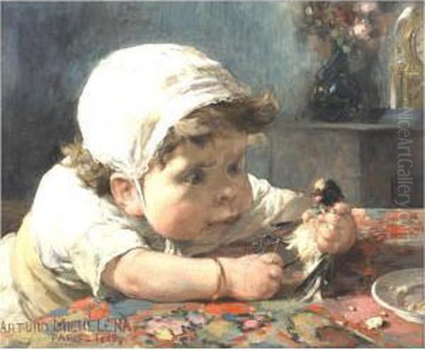 Nino Jugando Con Pajaro Oil Painting by Arturo Michelena