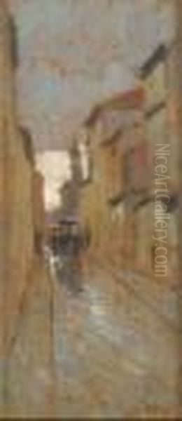Strada Di Livorno In Una 
Giornata Di Pioggia (strada Strada Di Livorno In Una Giornata Di Pioggia
 (strada Sotto La Pioggia) Oil Painting by Guglielmo Micheli