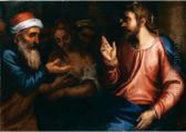 Cristo E L'adultera Oil Painting by Andrea Michieli (see Vicentino)