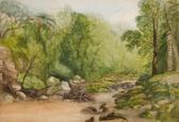 A Wooded Upland Stream Oil Painting by John Middleton