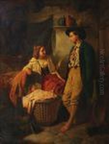 Young Family In An Interior Oil Painting by William Henry Midwood