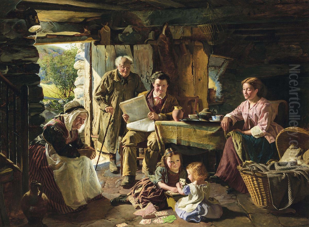 A Cottage Interior Oil Painting by William Henry Midwood
